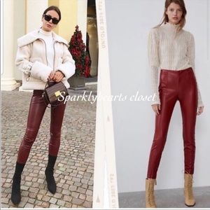 Red leather pants leggings